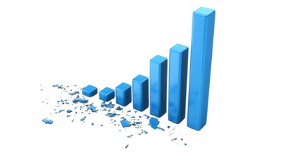 Blue bar graph showing growth isolated on transparent background with crumbs