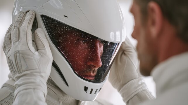 A hero receiving final touches for a futuristic project in a creative workspace. - Powered by Adobe