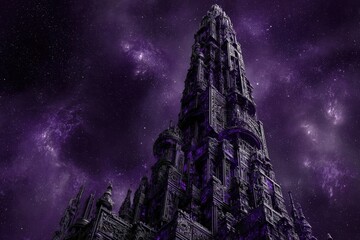 Dark Purple Tower In Space At Night