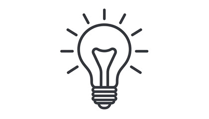 Lit bulb icon on black background. Outline shows light emanating from the top. Single idea concept design