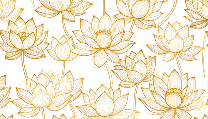 Intricate lotus pattern with golden outlines on a stark black background. Elegance and artistry