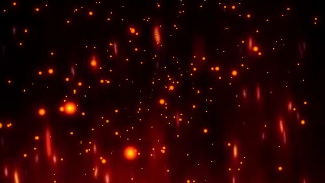 Cinematic Glowing Fire Sparks and burning ember particles flying in dark background, Perfect 4k motion loop video.