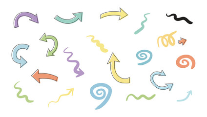 Hand drawn colorful arrows and swirls