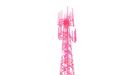 Pink cell tower isolated on transparent background for telecommunications use