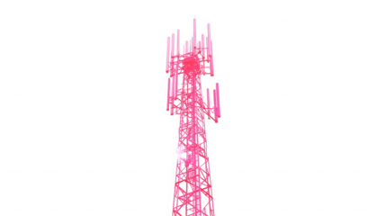 Pink cell tower isolated on transparent background for telecommunications use