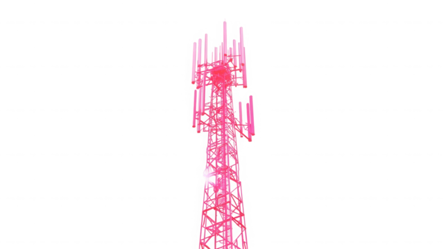 Pink cell tower isolated on transparent background for telecommunications use