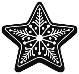 Gingerbread star cookie with snowflake icing. Christmas holiday baking silhouette vector icon.
