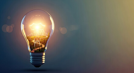 A light bulb with a glowing light inside, emitting a warm glow against a gradient background.