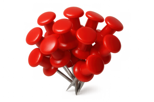 Red push pins forming a conceptual virus shape, representing danger, outbreak, contagion, global pandemic crisis, transparent background