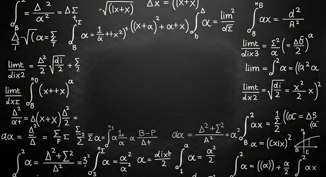 Mathematical equations on a blackboard.