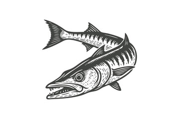 lineart illustration of a barracuda fish