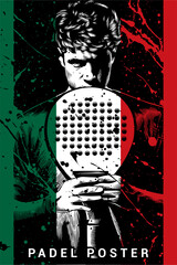 Poster design of a padel player with Mexican flag texture