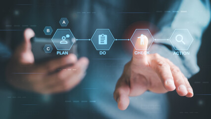 Business Process Management Concept with Plan Do Check Action and Digital Interface