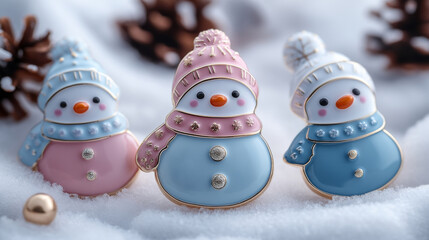Cute Snowmen on white snow