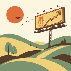 Upward Trend Billboard in Rural Landscape Illustration