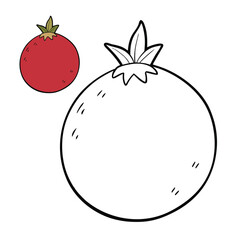 A beautiful pomegranate coloring page featuring a ripe fruit with detailed seeds and leaves, perfect for kids and adults to enjoy creative coloring and learn about fruits.
