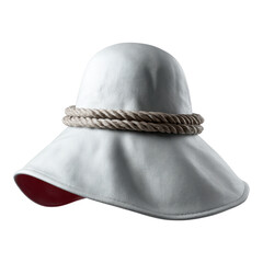 Classic white fashion hat with rope band. This isolated headwear accessory projects quiet, simple style