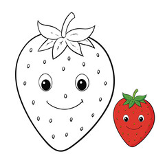 Obraz premium A sweet and juicy strawberry coloring page featuring a plump berry with tiny seeds and leafy top, perfect for kids to color and enjoy a fun fruity art activity. 