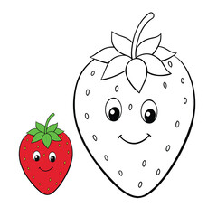 A sweet and juicy strawberry coloring page featuring a plump berry with tiny seeds and leafy top, perfect for kids to color and enjoy a fun fruity art activity.
