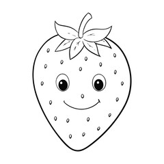 A sweet and juicy strawberry coloring page featuring a plump berry with tiny seeds and leafy top, perfect for kids to color and enjoy a fun fruity art activity.
