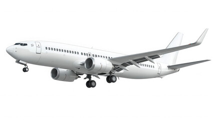 White passenger airplane isolated on transparent background is ready for takeoff