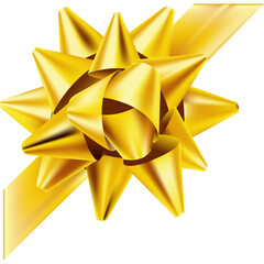 Golden Star Shaped Gift Bow Ribbon Decoration with Shiny Metallic Texture on Transparent Background for Celebrations
