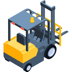 Gray and Yellow Forklift Truck With Transparent Background Isometric View Industrial Vehicle