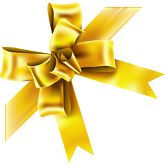 Golden Yellow Ribbon Bow Decoration with Transparent Background Shiny Metallic Texture for Celebrations and Gifts