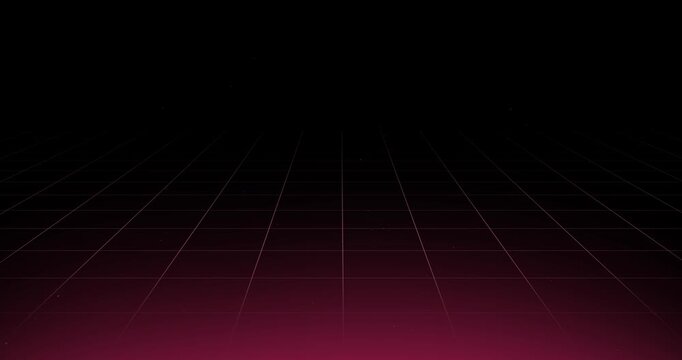 Animated upward moving perspective grid design with fuchsia glitter and small particles