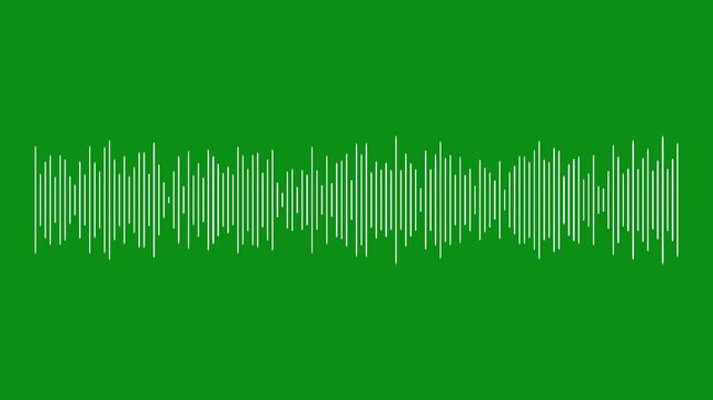 Sound wave animated on green screen background. Audio spectrum animation- Music sound wave or audio waveform on green screen. Frequency audio waveform spectrum- Audio wave oscillation graph motion.