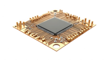 Closeup of a microchip isolated on transparent background for modern technology