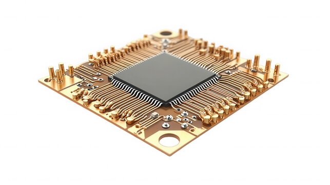 Closeup of a microchip isolated on transparent background for modern technology