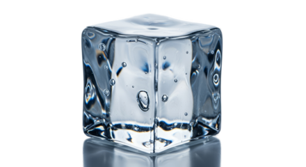Clear Ice Cube With Bubbles On Gray Background Isolated