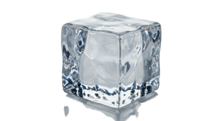 Clear Ice Cube With Water Droplets On Reflective Surface 3D Render