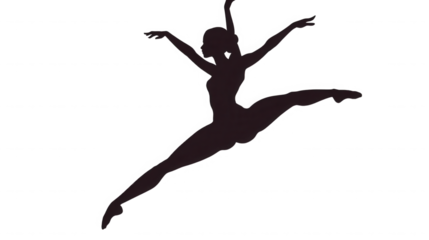 Silhouette of a ballet dancer performing a leap isolated on transparent background