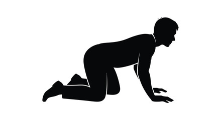 A person in a silhouette on their hands and knees in a crawling position against a white background silhouette