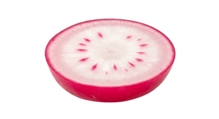 Close Up Pink Radish Slice With White Center and Pink Flecks In Water