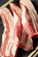 raw pork belly on a plate