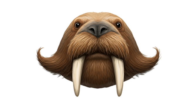 Close Up Realistic Walrus Face with Tusks and Brown Muzzle
