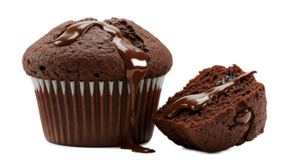Delicious Chocolate Muffin with Rich Chocolate Drizzle and Powdered Sugar