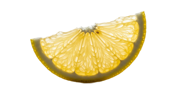 Close Up Slice of Yellow Lemon Backlit Vibrant Juicy Citrus