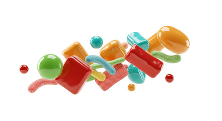 Colorful 3D Candy Mix with Soft Glow and Gradient Background