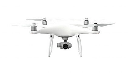 White drone with camera isolated on transparent background for aerial photography