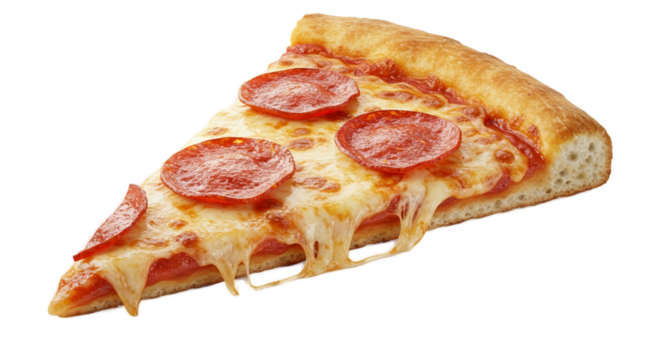 Delicious Pepperoni Pizza Slice With Melting Cheese Isolated