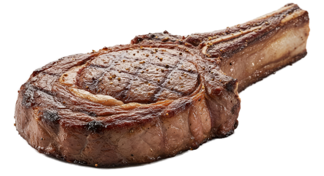 Delicious Ribeye Steak With Bone Seasoned and Grilled Isolated Realistic Photo