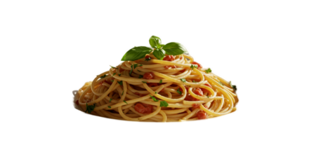 Delicious Spaghetti with Tomato and Basil Garnished with Parsley Isolated
