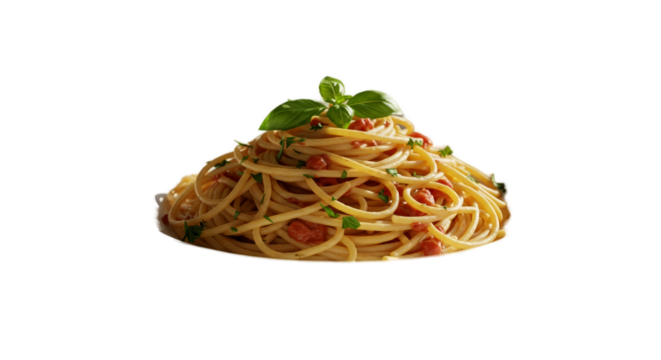 Delicious Spaghetti with Tomato and Basil Garnished with Parsley Isolated