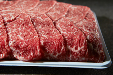 Sliced frozen beef, uncooked food