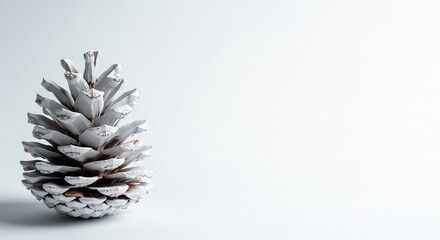 Elegant White Pine Cone on a Clean Background, Minimalist Christmas Decor