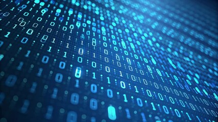 Futuristic digital binary code background in vibrant blue for tech and data applications - Powered by Adobe